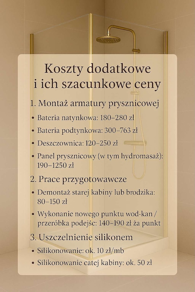 koszty dodatkowe przy montażu prysznica z brodzikiem 