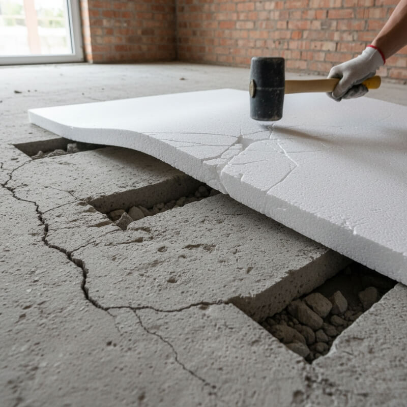 układanie styropianu pod wylewkę - spękany podkład