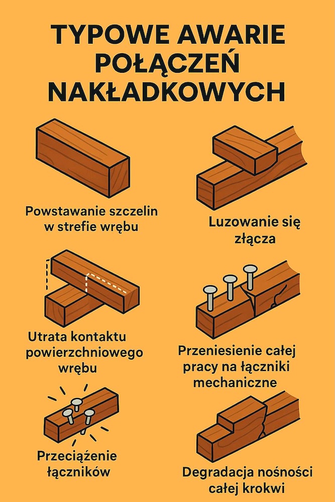 łączenie krokwi na zakładkę - możliwe awarie 