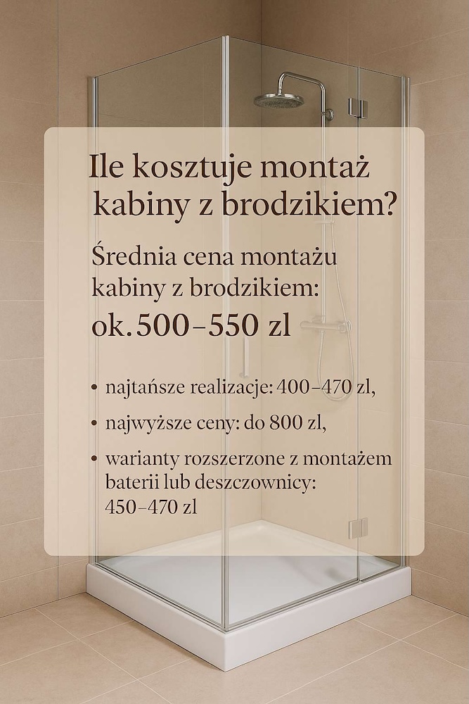 montaż kabiny z brodzikiem cena - średni zakres 