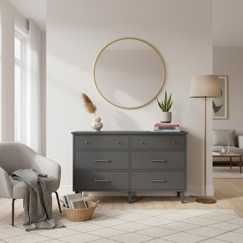 pomalowana komoda z okleiny w salonie