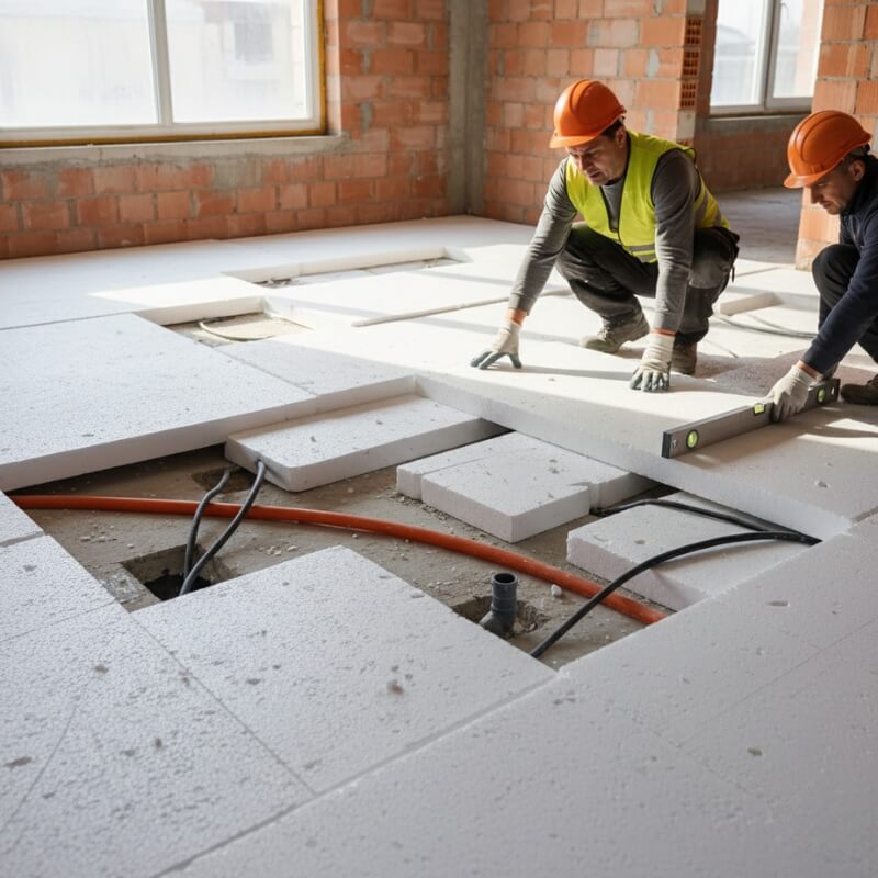 układanie styropianu pod wylewkę - nierównomierna grubość izolacji