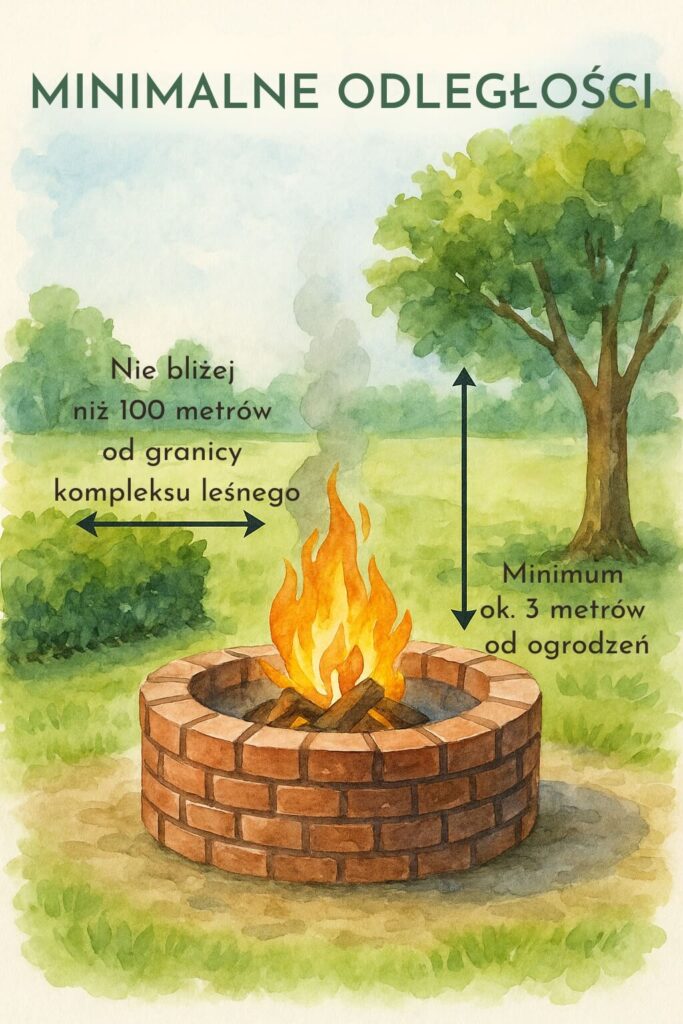ognisko w ogrodzie z cegły - minimalne odległości ognisko w ogrodzie z cegły a odległości od ogrodzeń