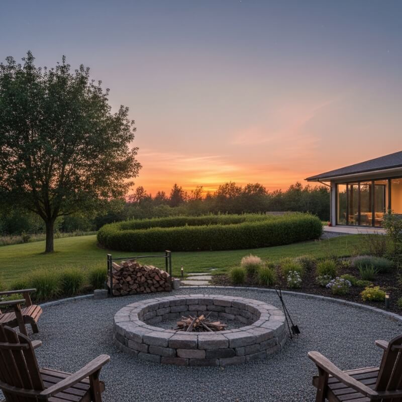 odpowiednie miejsce na ognisko w ogrodzie z kamieni