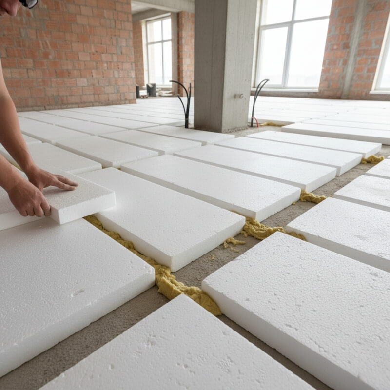 układanie styropianu pod wylewkę - błędy w postaci szczelin