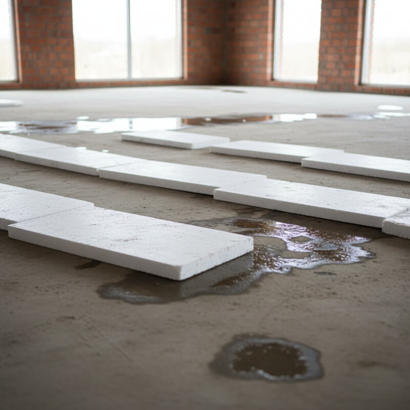 układanie styropianu pod wylewkę - błędy na przykładzie mokrego podkładu