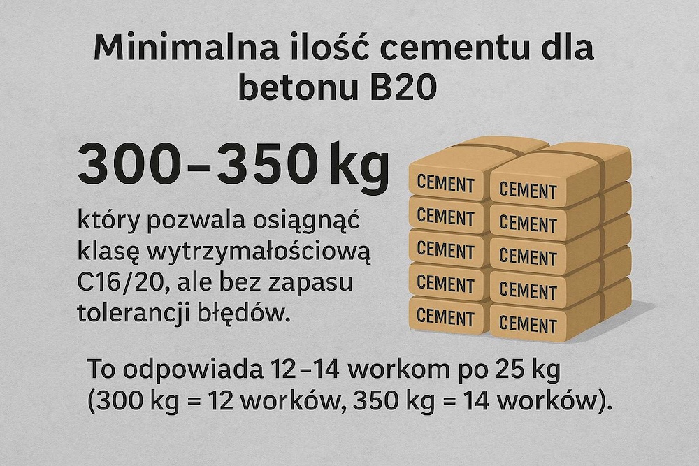 ile cementu na m3 betonu b20 minimalnie 