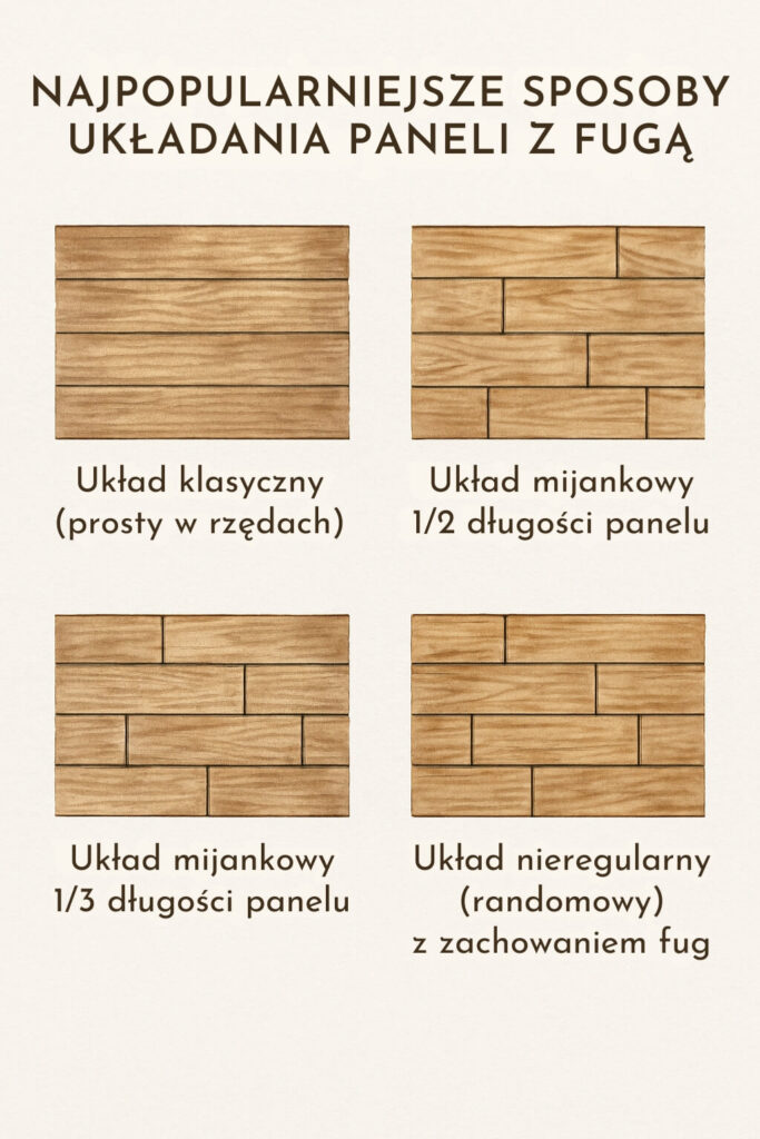cztery sposoby układania paneli z fugą